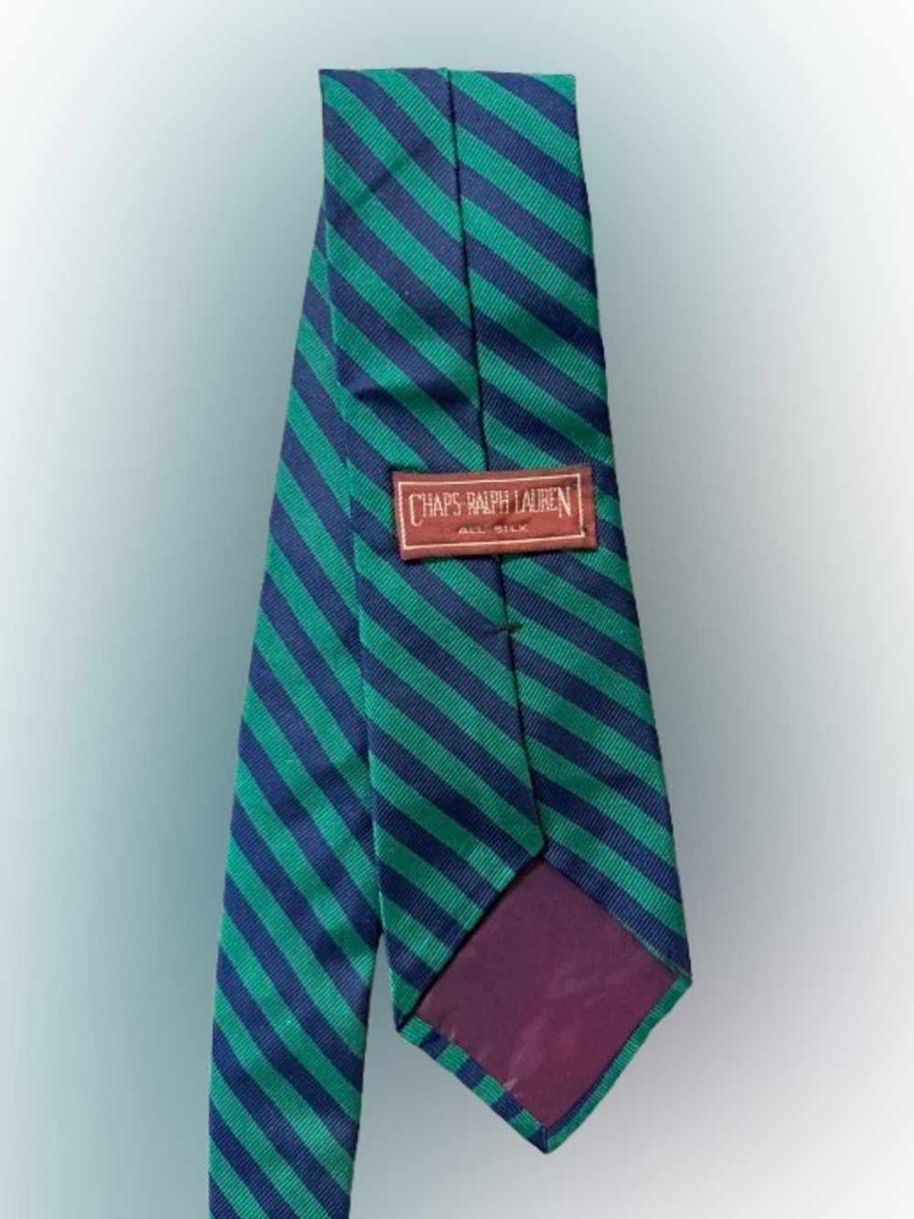 Vintage Chaps Ralph Lauren Silk Tie Green Navy Stripe Marshall Field 57”